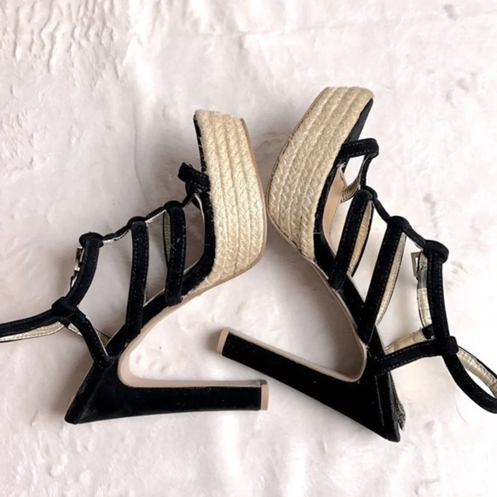 Qupid Bandage Suede Chunky Espadrille Platforms